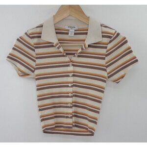 RSQ Polo Collared Sriped Cropped Shirt Sz Sm,‎ Raw Edge, 90’s, Y2K Vibes Preppy